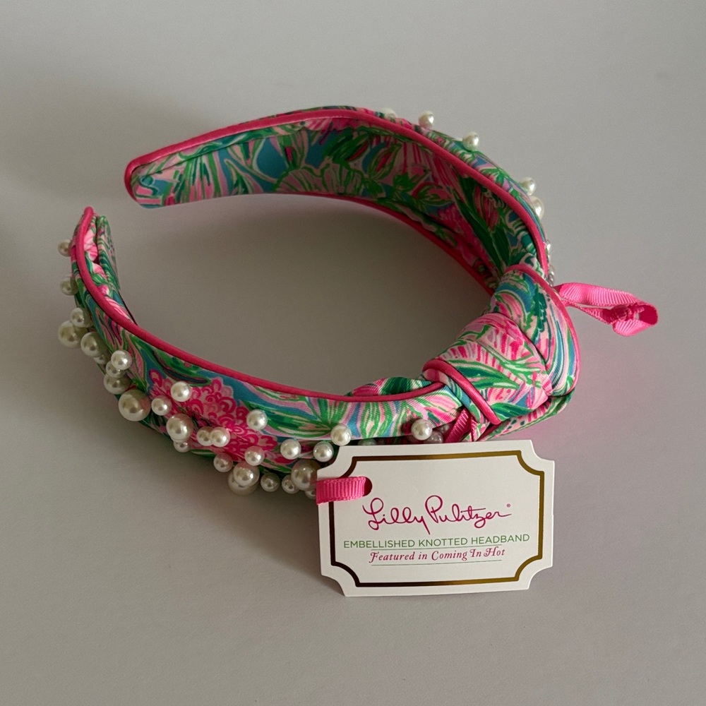 Lilly Pulitzer Pink & Green Pearl Knotted Headband